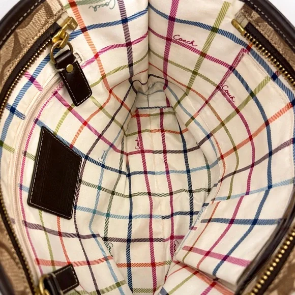 Coach Tan Signature Canvas Tote with Dark Brown Trim - Picture 10 of 11